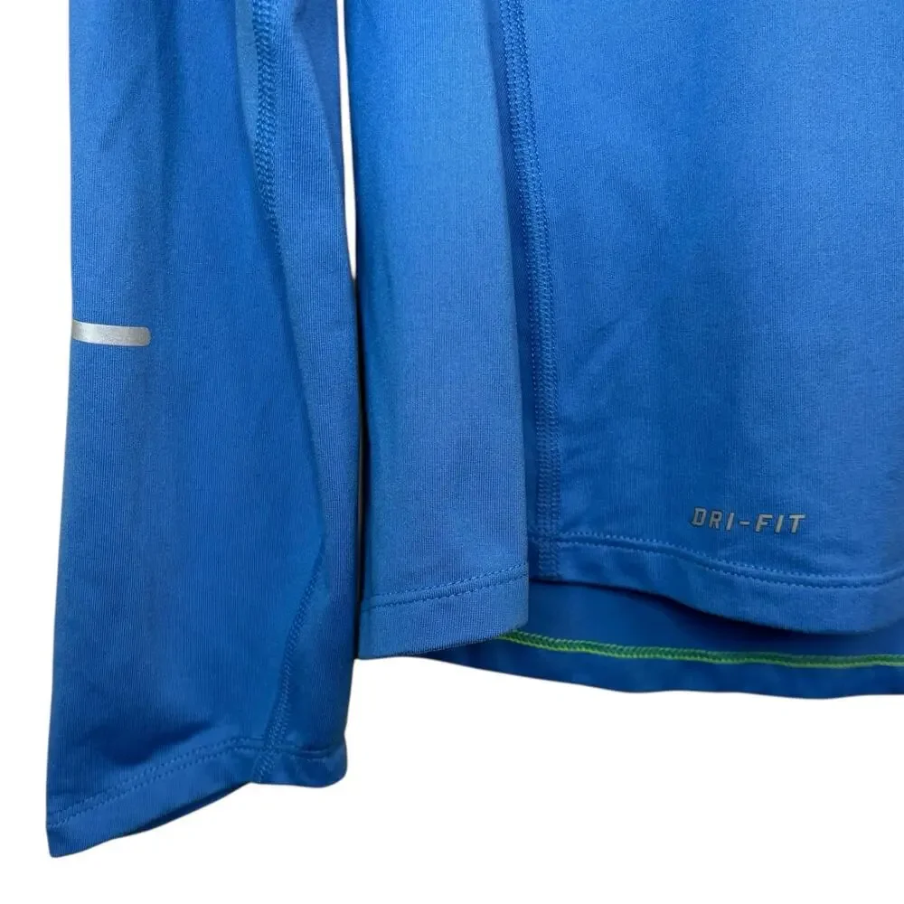 Nike Athletic Dri-Fit Quarter Zip‎ Shirt M  Reflective Trim Blue Lime Green